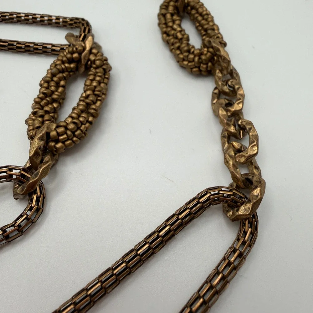 Chicos Womens Antique Gold Mesh and Black Seed Bead‎ Adjustable Chain Belt